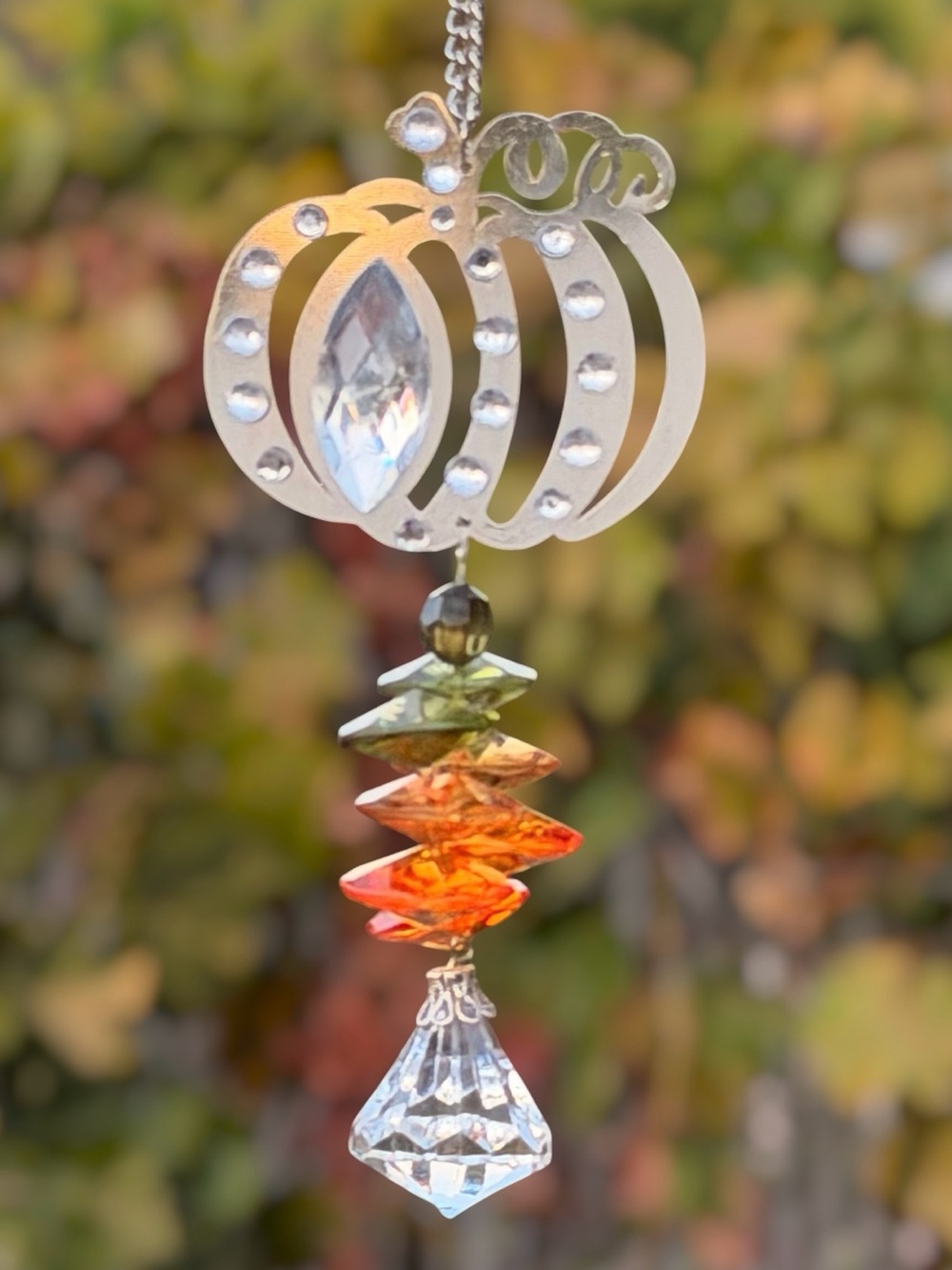 Pumpkin and Autumn Colored Prism Beads Suncatcher